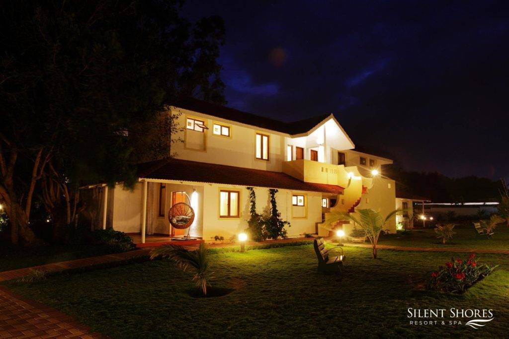 Classic suite & room lit up at night - Silent Shores resort & spa - The best spa resort in Mysore - Book now