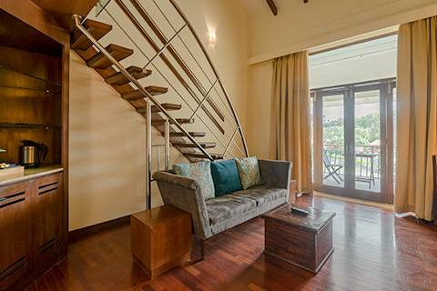 Duplex room with staircase & private balcony - best hotel rooms in mysore - Silent Shores luxury resort